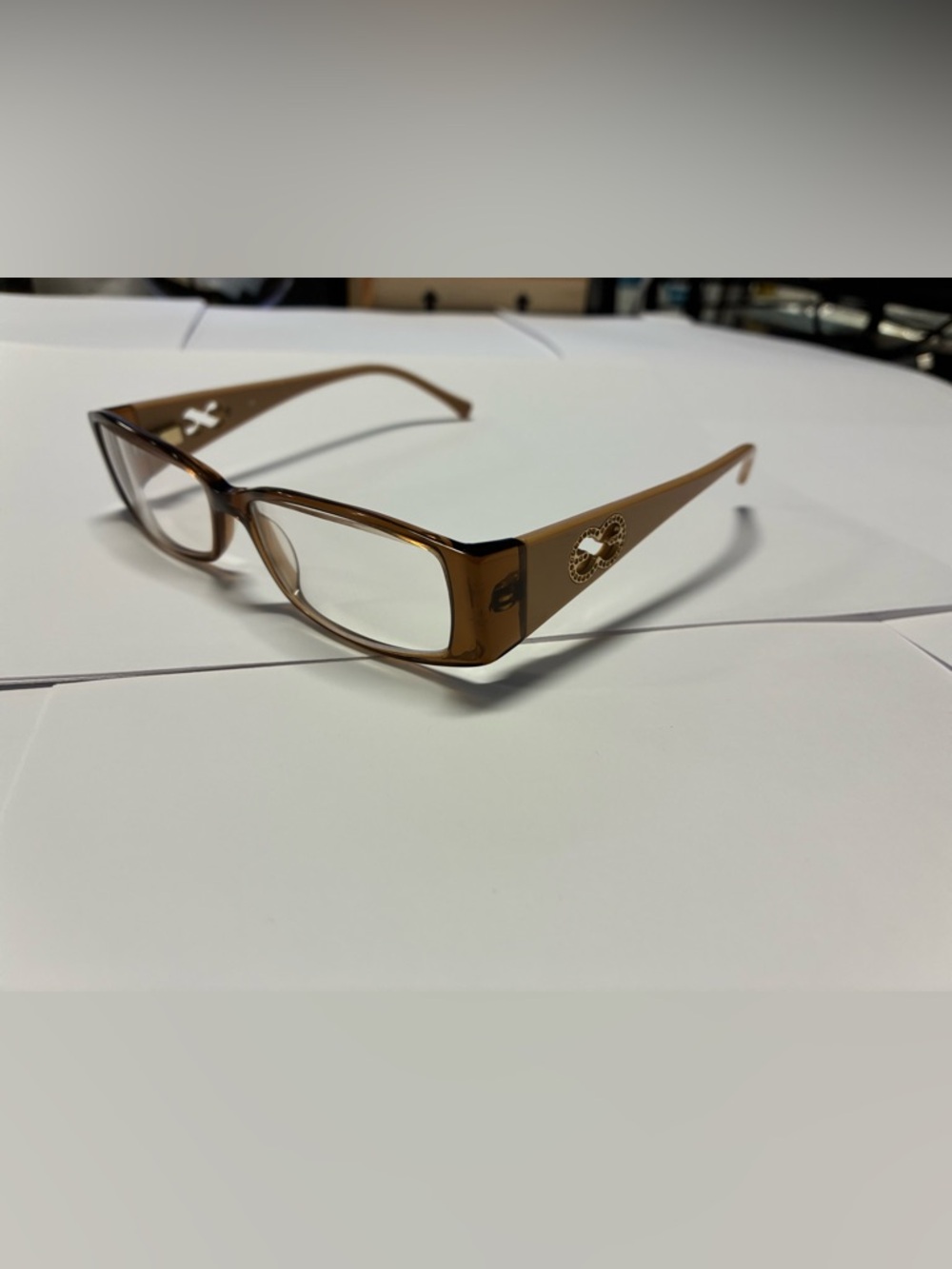 Escada Brown Rectangular Reading Glasses with Decorative Side Accent